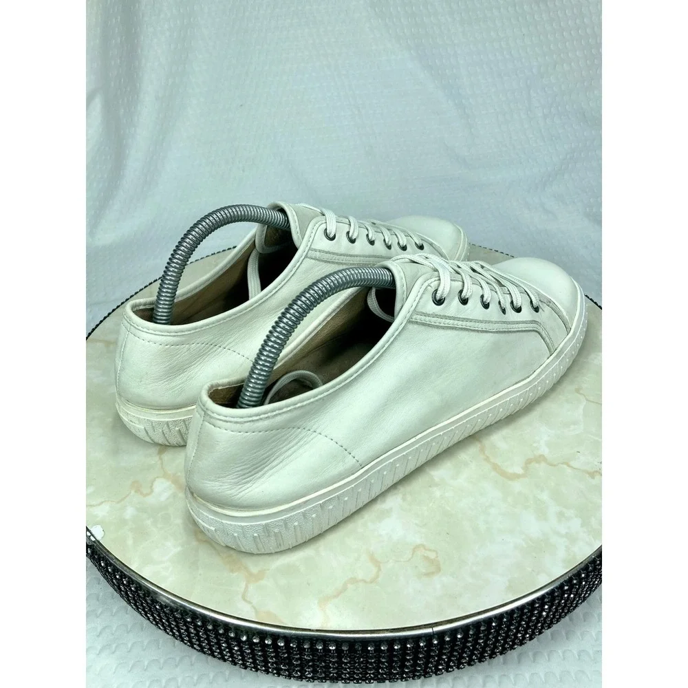 Eileen Fisher Leather Low Top Shoes Womens Sz 10 Cream Lace Up Comfort Sneakers